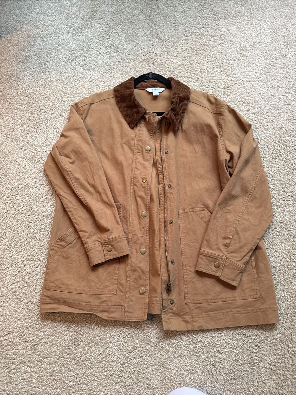 Old Navy Tan Canvas Utility Jacket with Brown Corduroy Collar